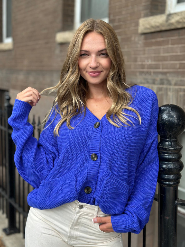Textured Oversized Knit Button Cardigan
