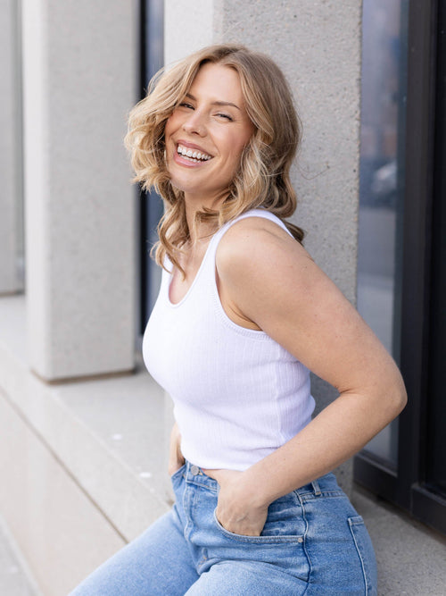 white sweater knit tank