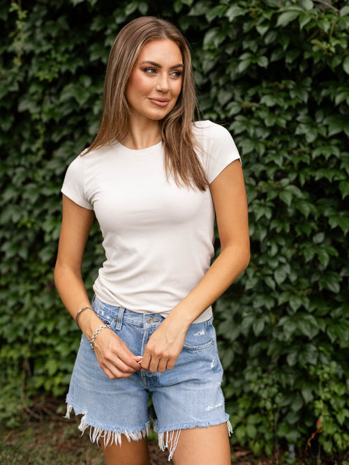 natural ribbed crew neck tee