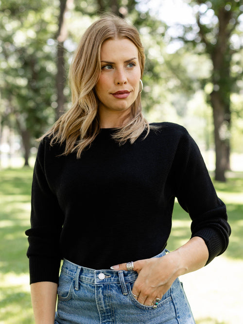 black ribbed dolman top