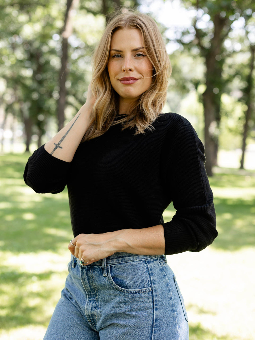 black ribbed dolman top