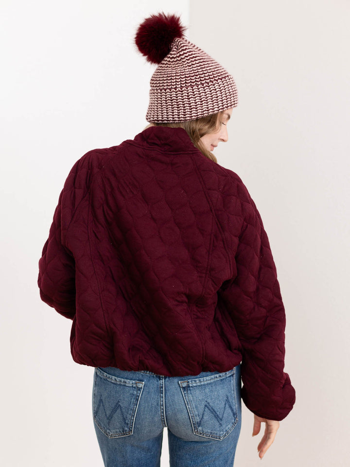 maroon quilted bomber jacket