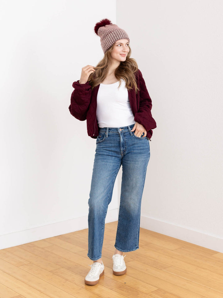 maroon quilted bomber jacket