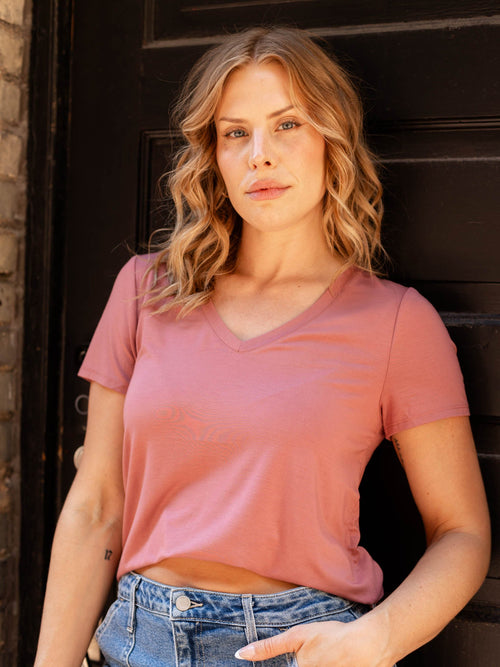 rose colored soft v-neck tee