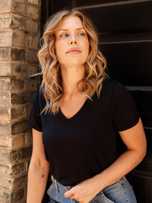 black soft v-neck tee