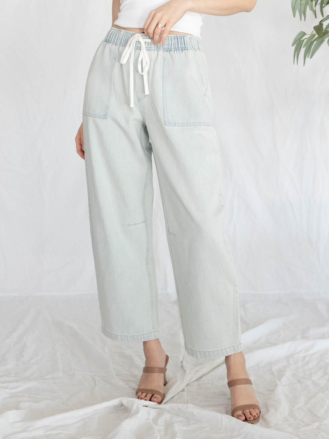 wide leg denim trousers