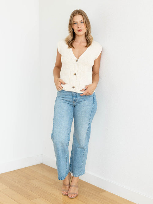 textured wide vest cardigan top