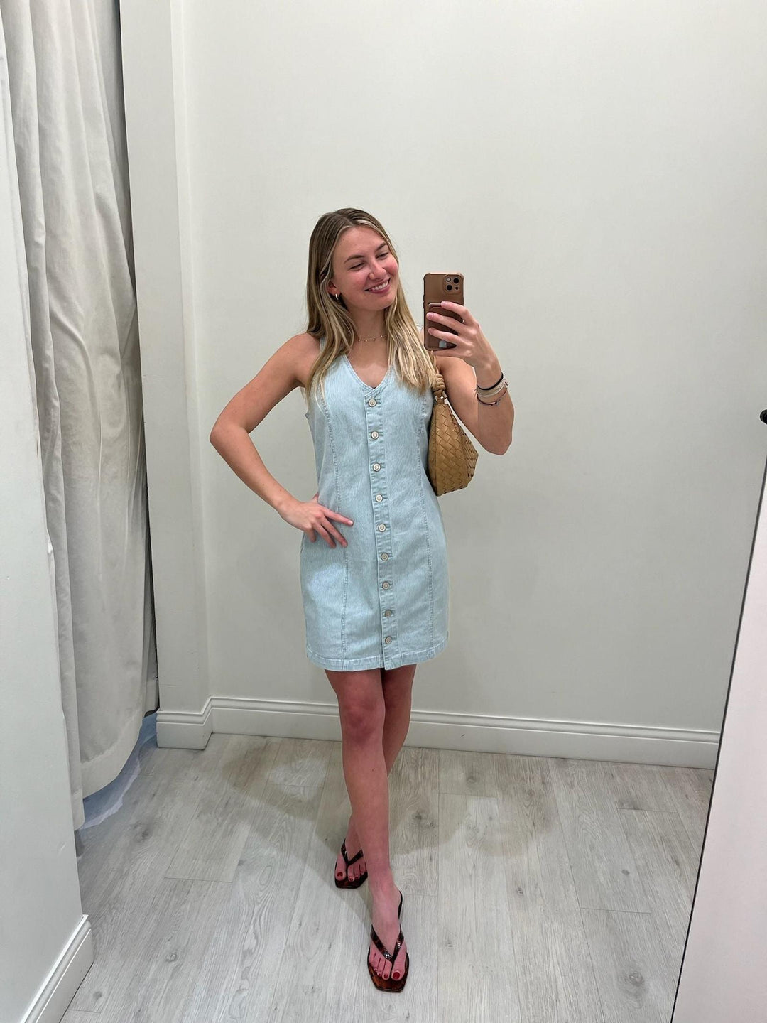 light denim button front dress