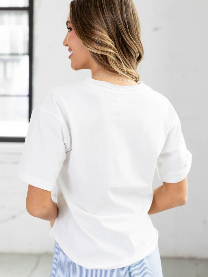 white basic v neck top