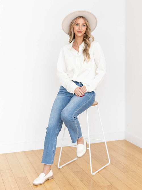 white super soft button down long sleeve