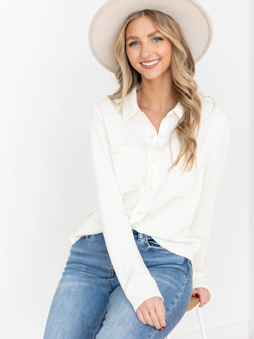 white super soft button down long sleeve