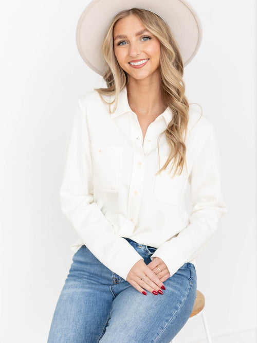 white super soft button down long sleeve