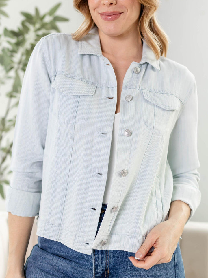light washed pattern denim jacket