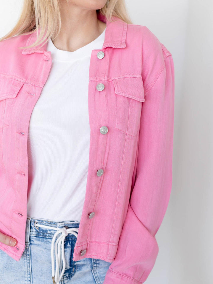 pink denim jacket