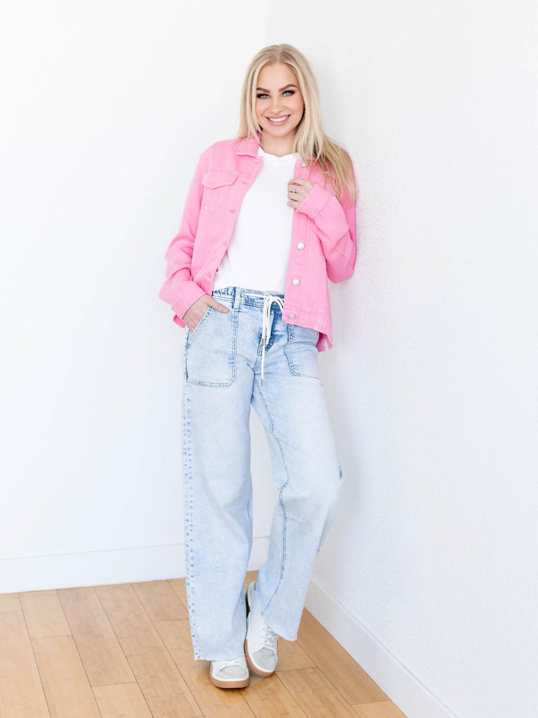 pink denim jacket