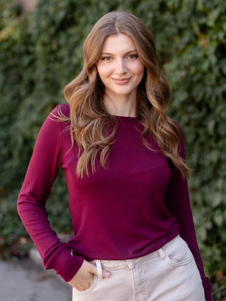 burgundy shirt
