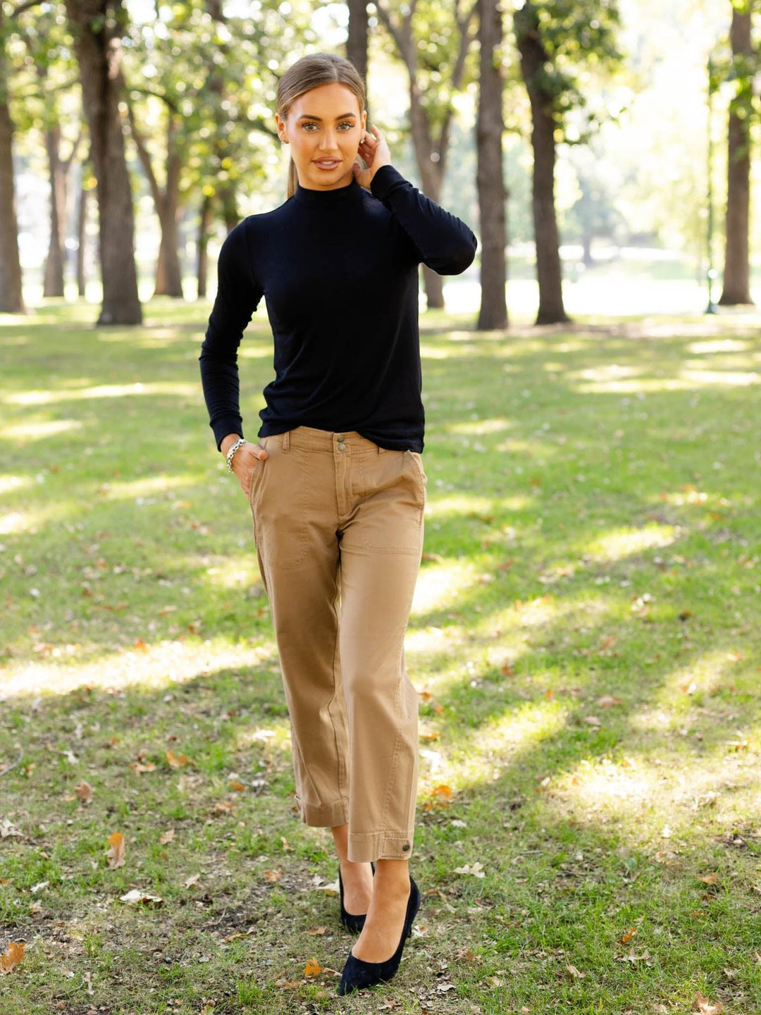 black mock neck basic long sleeve