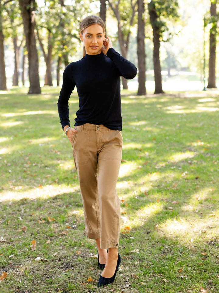 black mock neck basic long sleeve