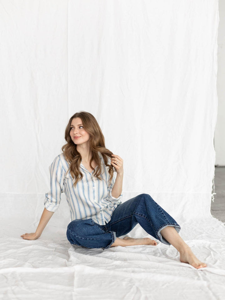 blue striped button up