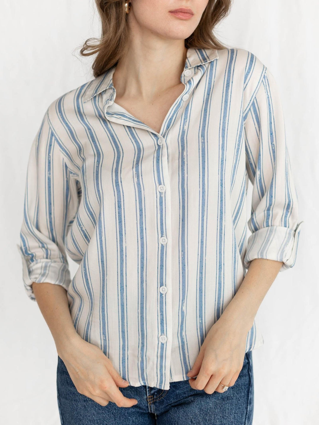 blue striped button up