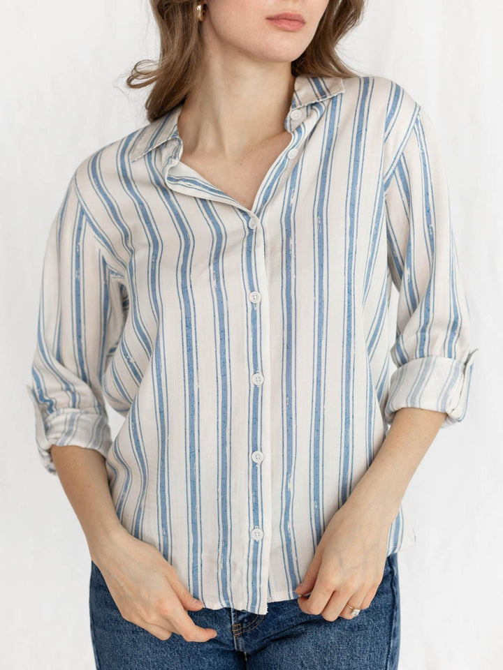 blue striped button up