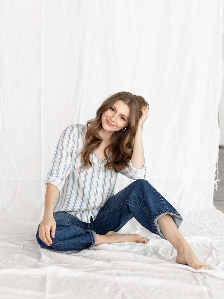 blue striped button up
