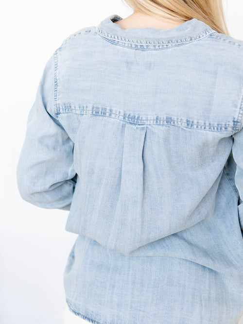 flowy denim button down