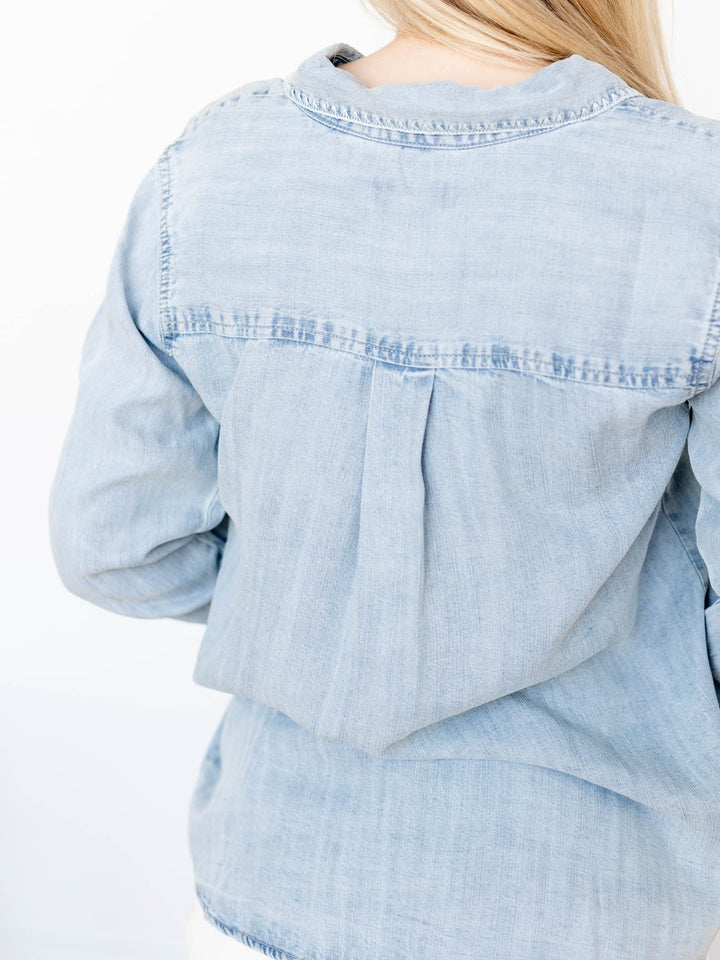 flowy denim button down