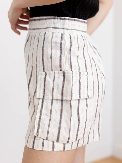 stripe linen cargo shorts