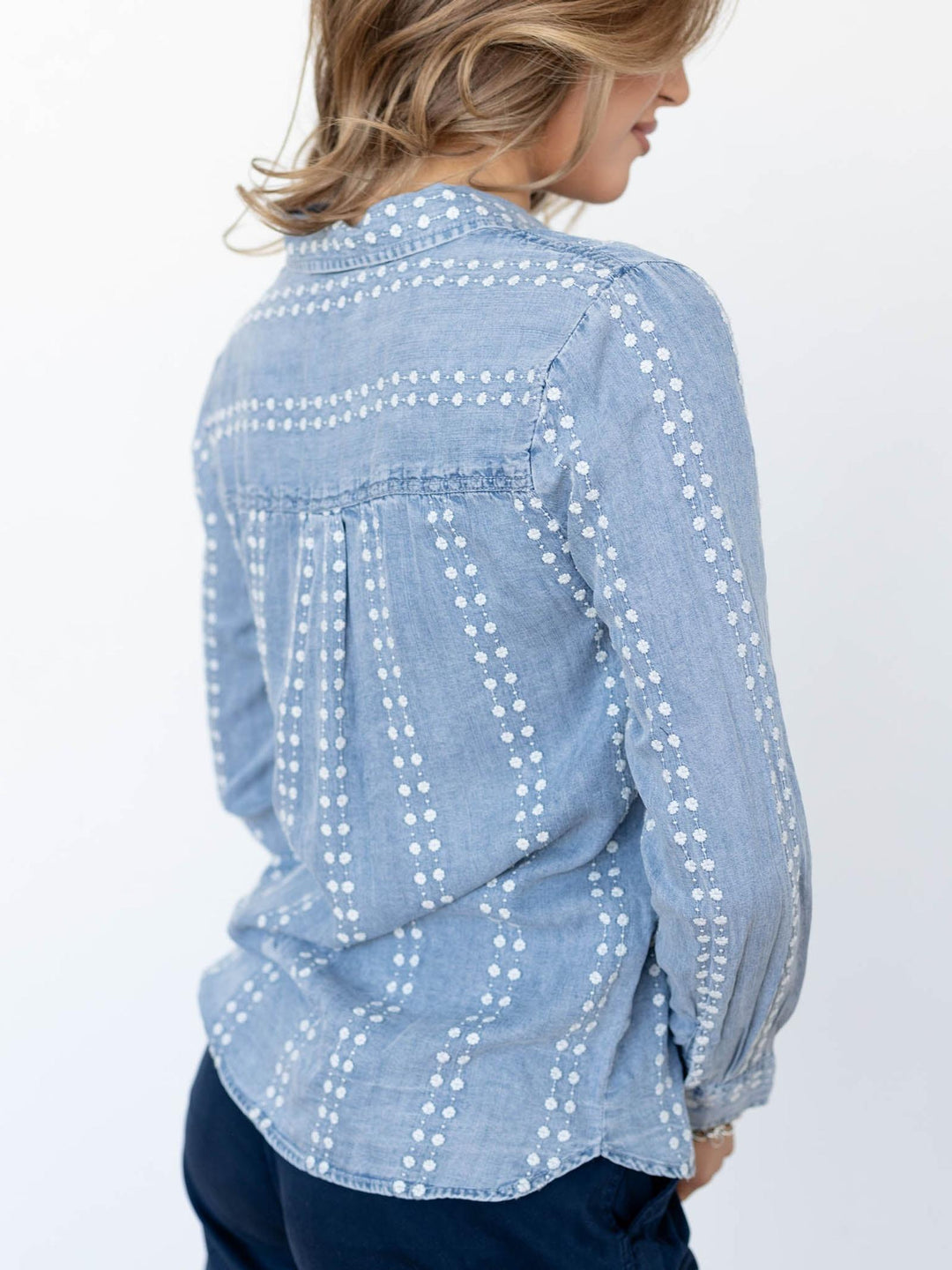 denim flower button down