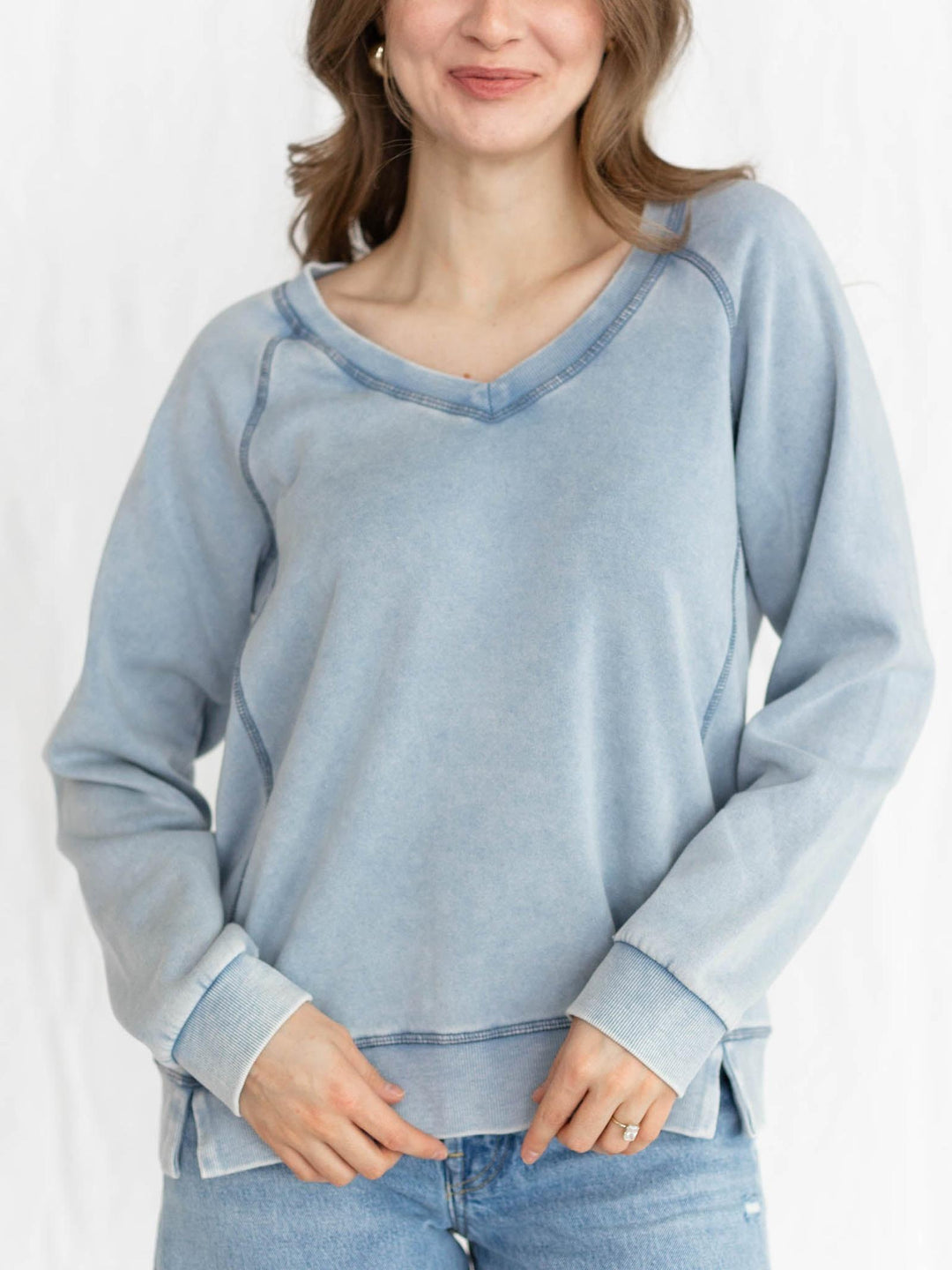 blue v neck sweater