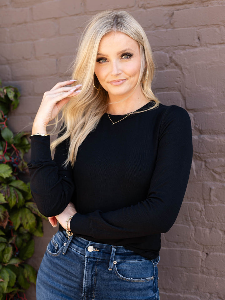 black ribbed long sleeve basic