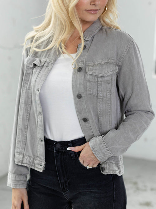 light green grey washed denim jacket