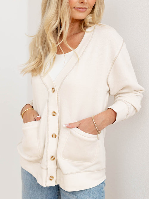 elongated neutral contrast cardigan