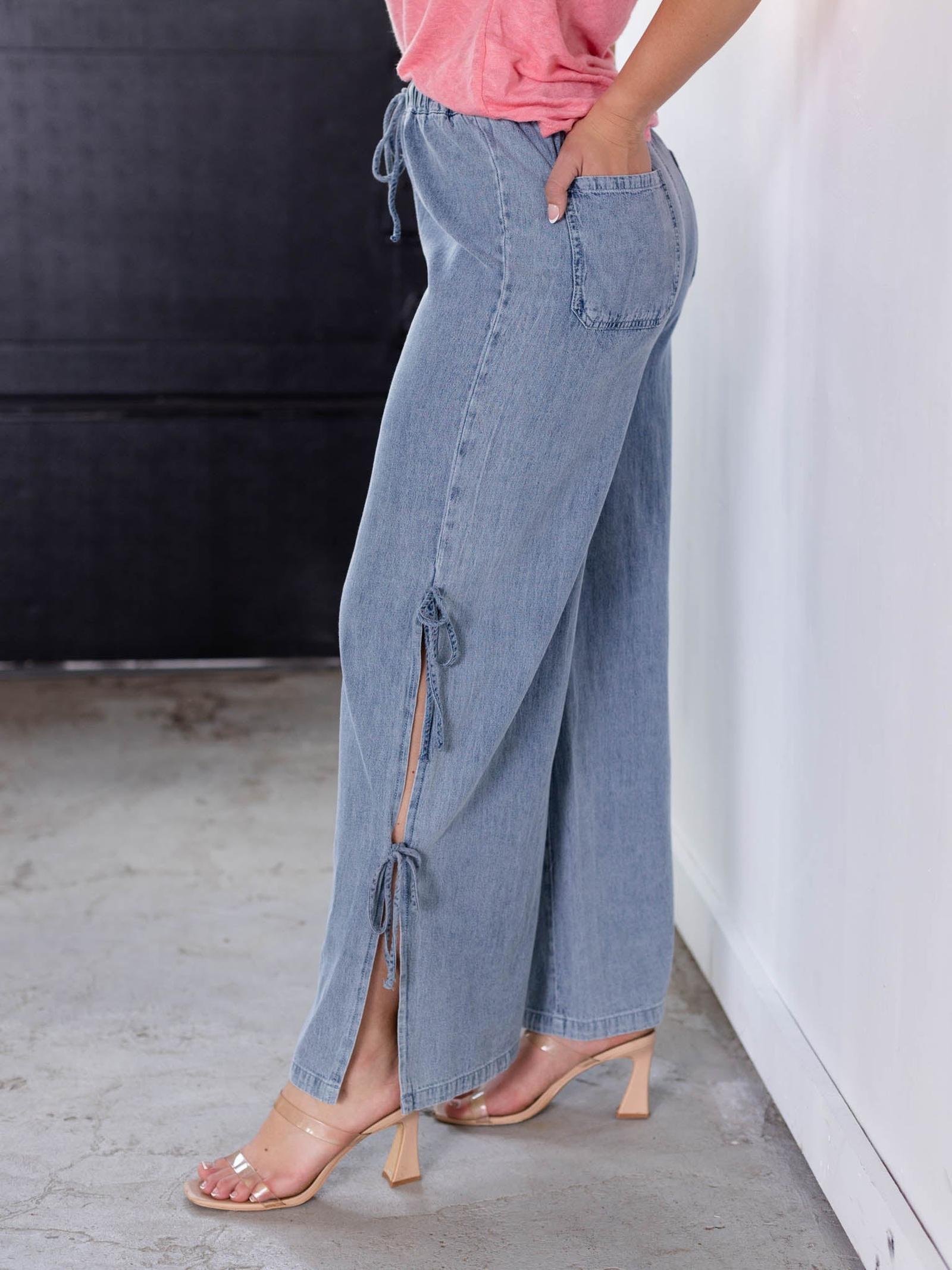Miou Muse Tie Side Denim Pants | Side Tie Detail | 28
