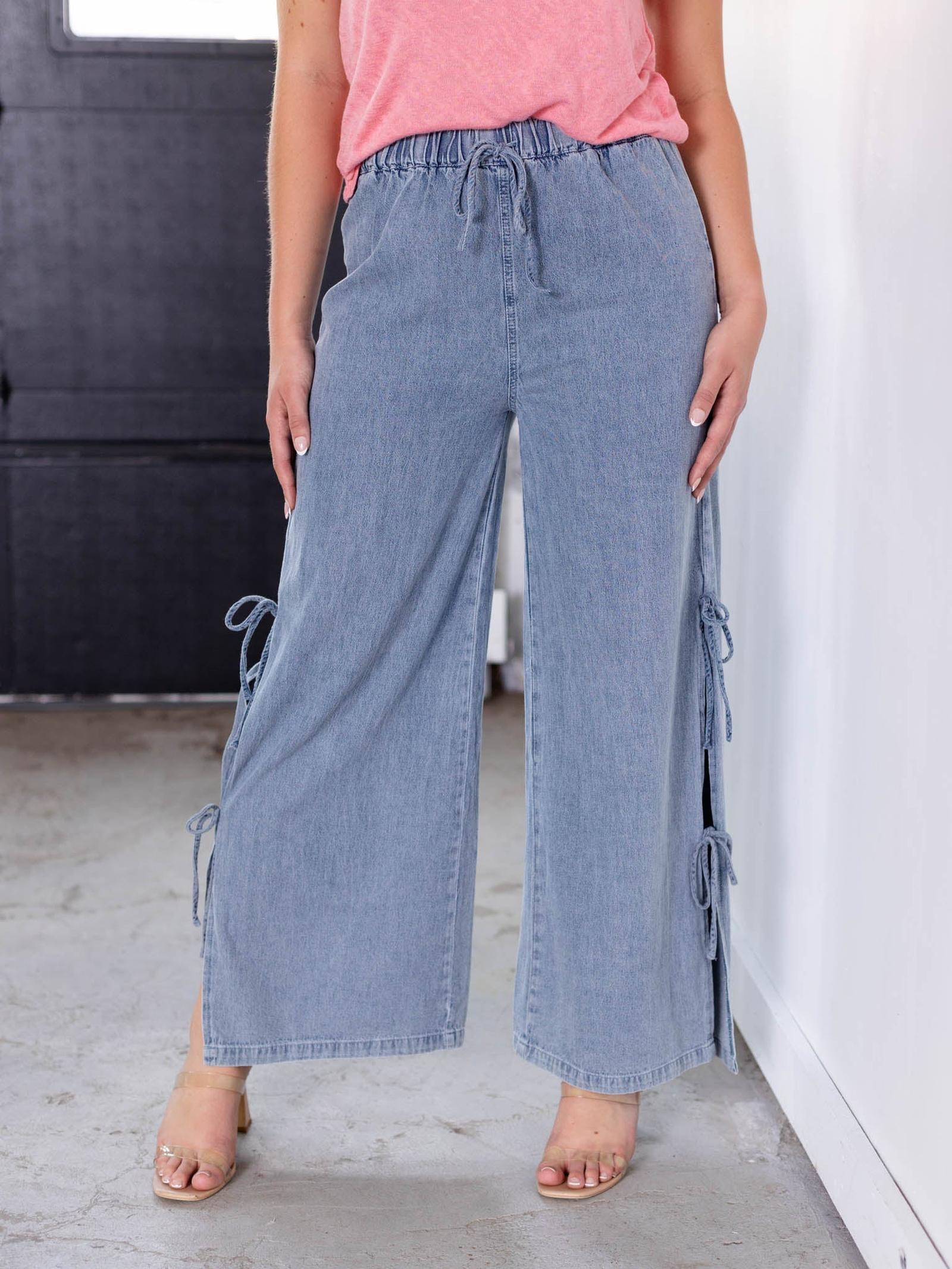 Miou Muse Tie Side Denim Pants | Side Tie Detail | 28