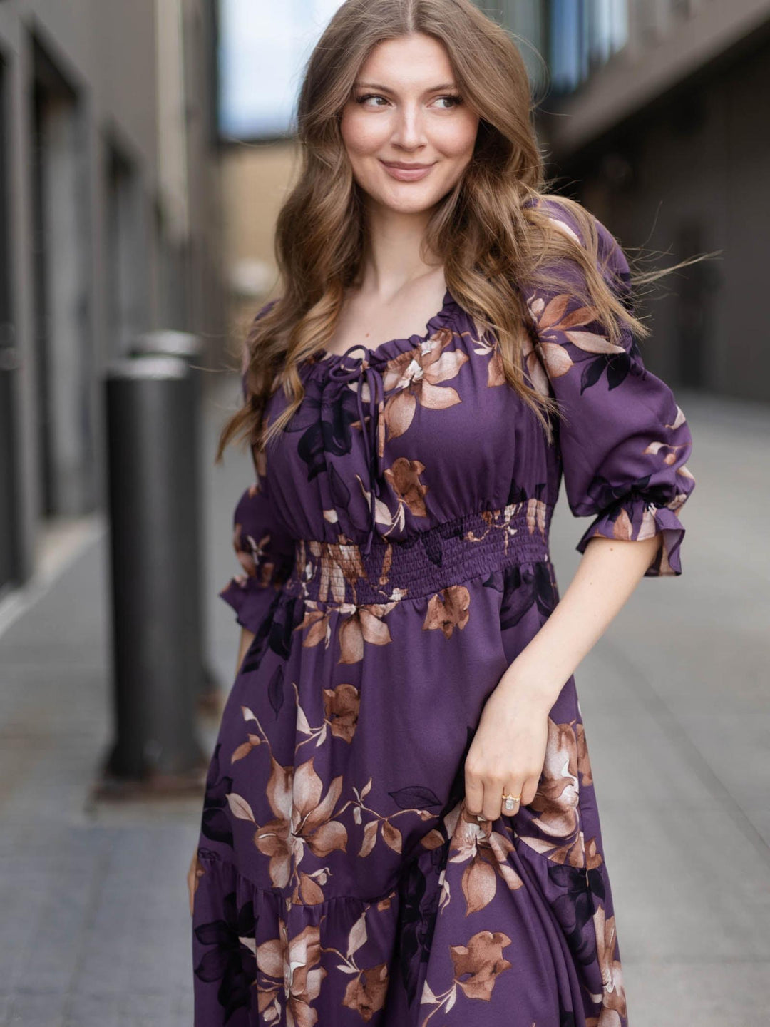 Tiered Woven Floral Print Smocked Waist Maxi Dress