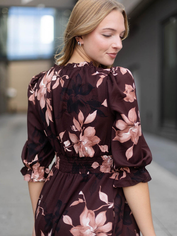 Tiered Woven Floral Print Smocked Waist Maxi Dress