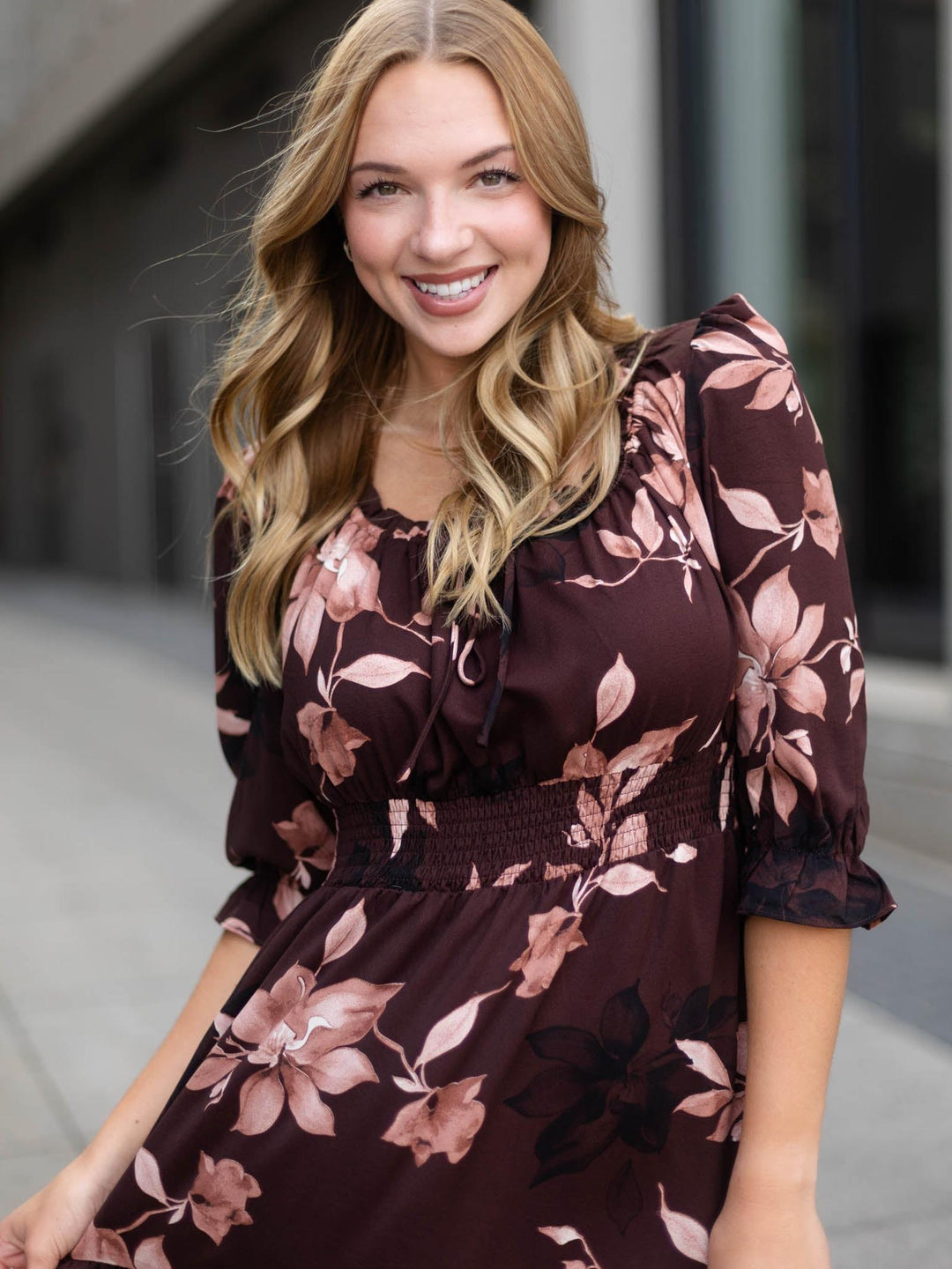 Tiered Woven Floral Print Smocked Waist Maxi Dress