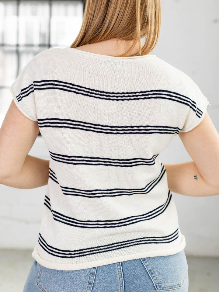 Triple Striped Cap Sleeve Sweater Top