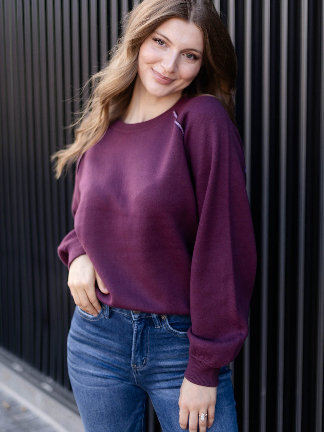 Two Tone Double Knit High-Low Sweater