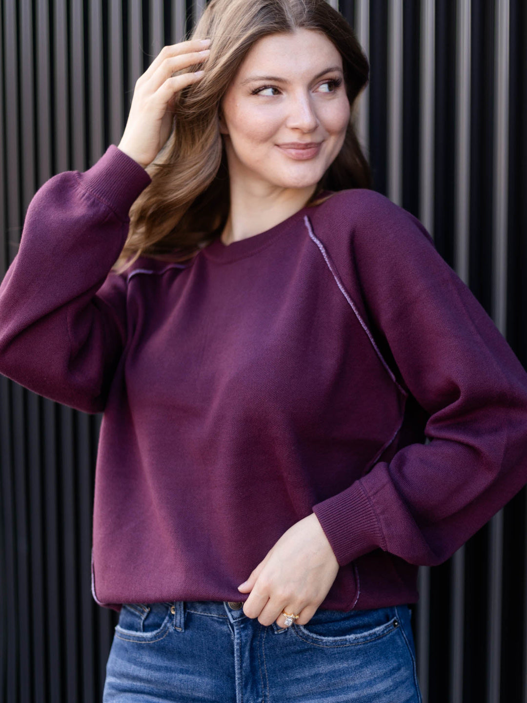 Two Tone Double Knit High-Low Sweater