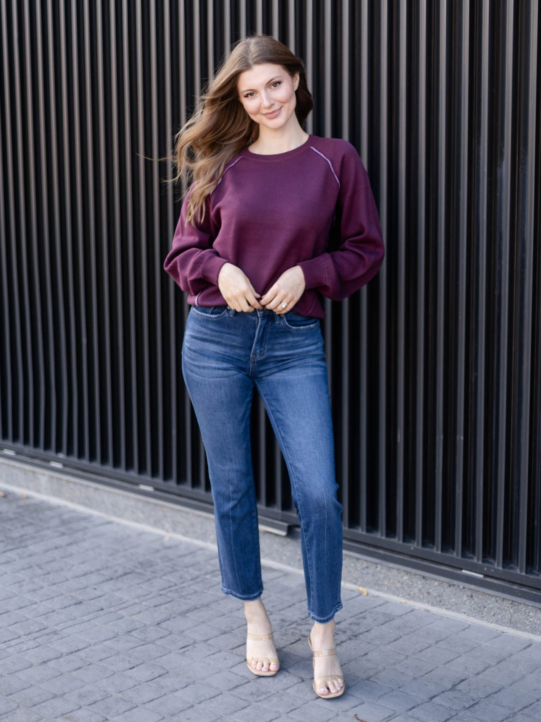 Two Tone Double Knit High-Low Sweater