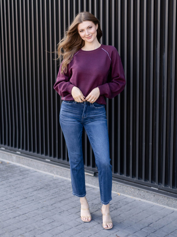 Two Tone Double Knit High-Low Sweater