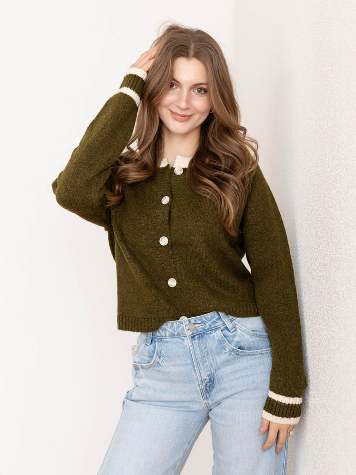 green varsity stripe sweater cardigan