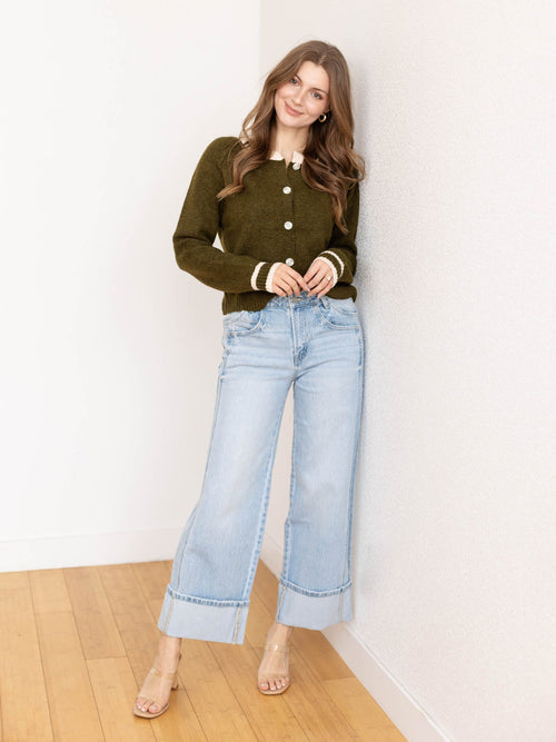 green varsity stripe sweater cardigan