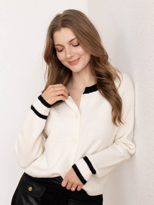 ivory and black preppy stripe cardigan