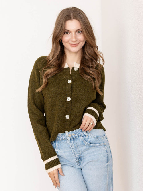 green varsity stripe sweater cardigan
