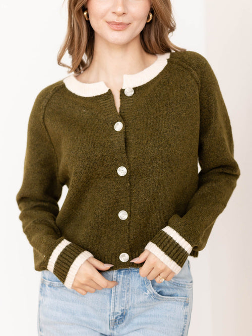 green varsity stripe sweater cardigan