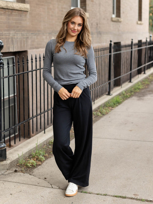 charcoal grey ribbed fitted long sleeve